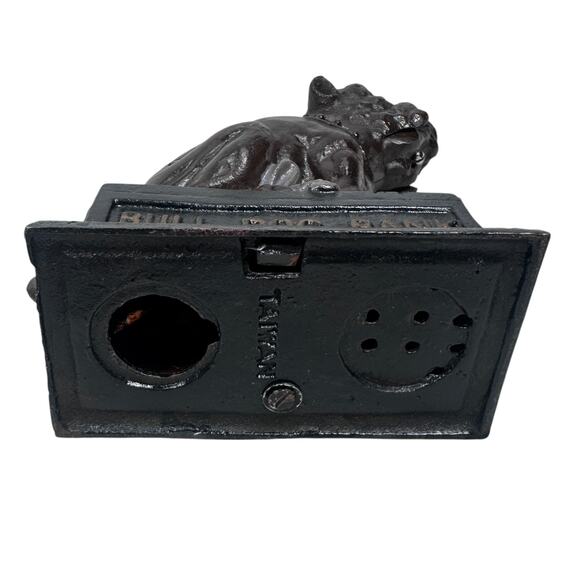 Vintage Cast Iron Bulldog Coin Bank 7.5" Dark Brown Repro Recreation READ - Picture 7 of 10